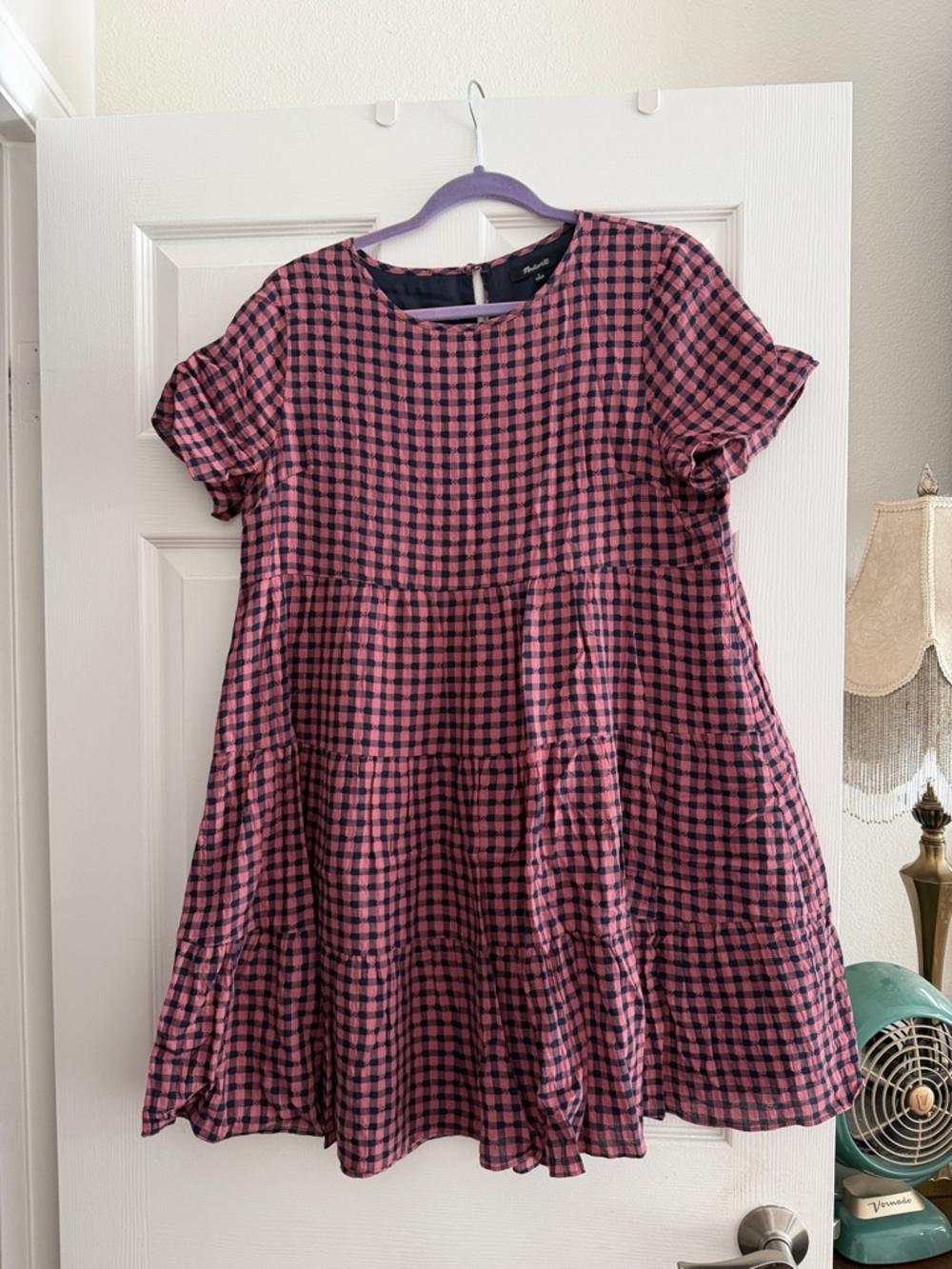 Pink and Black Gingham Tiered babydoll mini dress